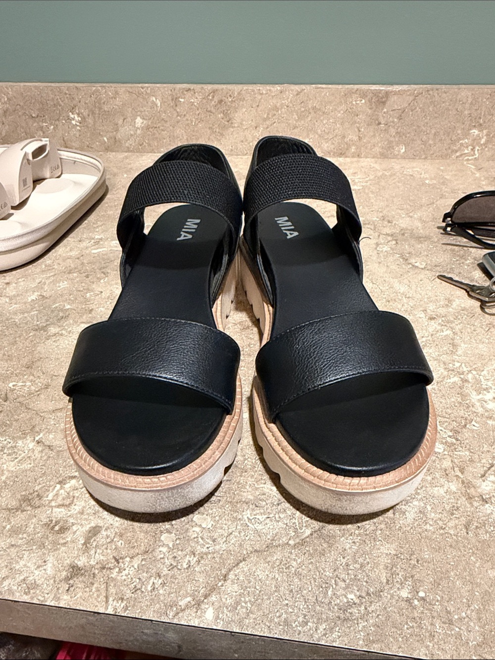 MIA Black and Beige Platform Sandals - Picture 2 of 3